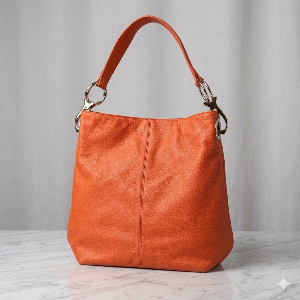 JPK Paris 75 Hobo Bag Womens Large Orange Pebbled Leather Gold Hardware Designer